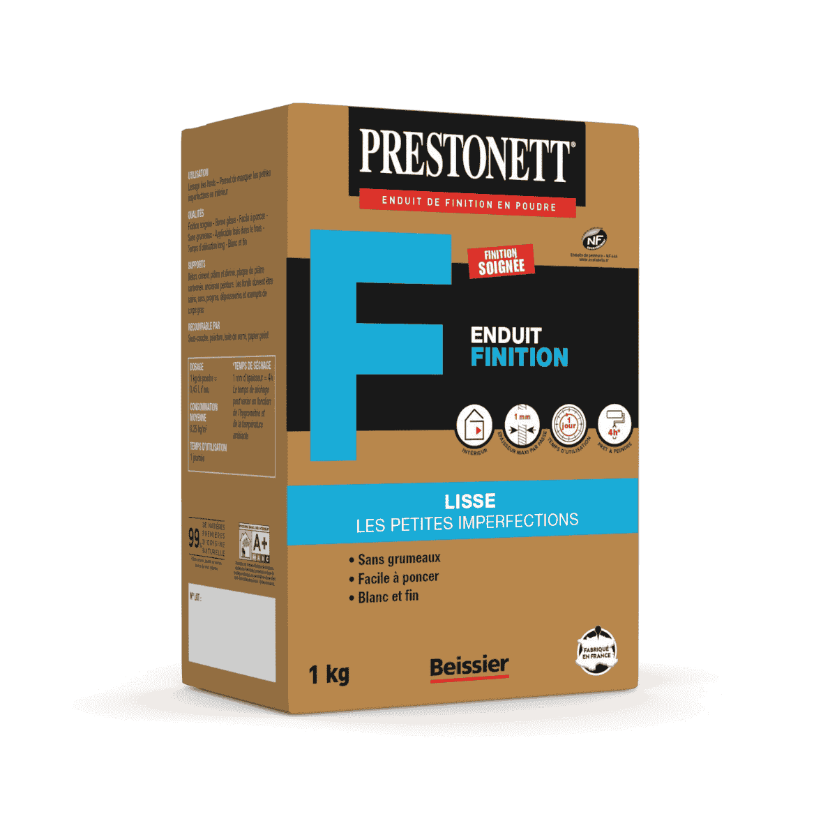 Prestonett, enduit de finition de 1kg, lisse les imperfections et facile à poncer.