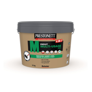 Enduit multiusage en pâte Prestonett – seau 12 kg, idéal pour reboucher, garnir et lisser les murs intérieurs sur de grandes surfaces.